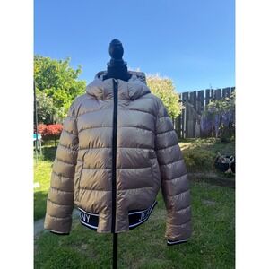 Dkny Jeans Women's Super Wet Logo Long-Sleeve Puffer Jacket - Rosewood size L